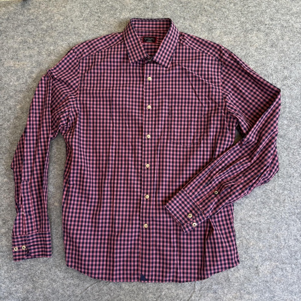 UNTUCKit Shirt Mens Large Pink Blue Check Button Up Long Sleeve Purato 41257 - Picture 2 of 7